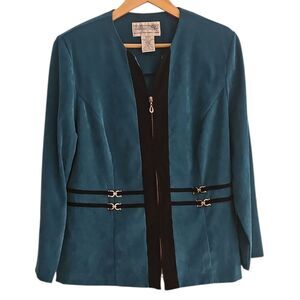 Vintage Jessica Howard Teal Sueded Zipper Jacket Sz 16 Chic Classic Blazer